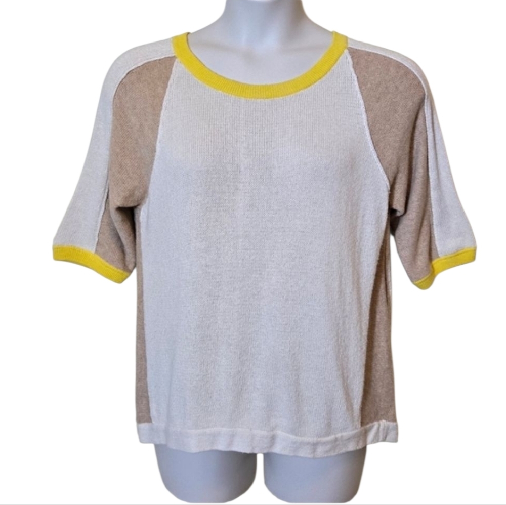 Anthropologie Field Flower‎ Colorblock Knit Sweater Size L Short Sleeve